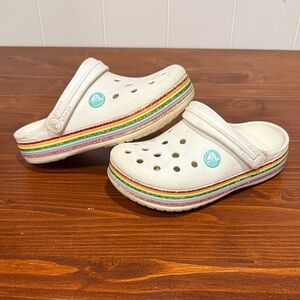 CROCS Kids White Water Shoes with Rainbow Stripes